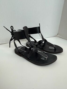 Free People Vacation Day Wrap Sandals Gladiator Flat Leather Boho Festival Black